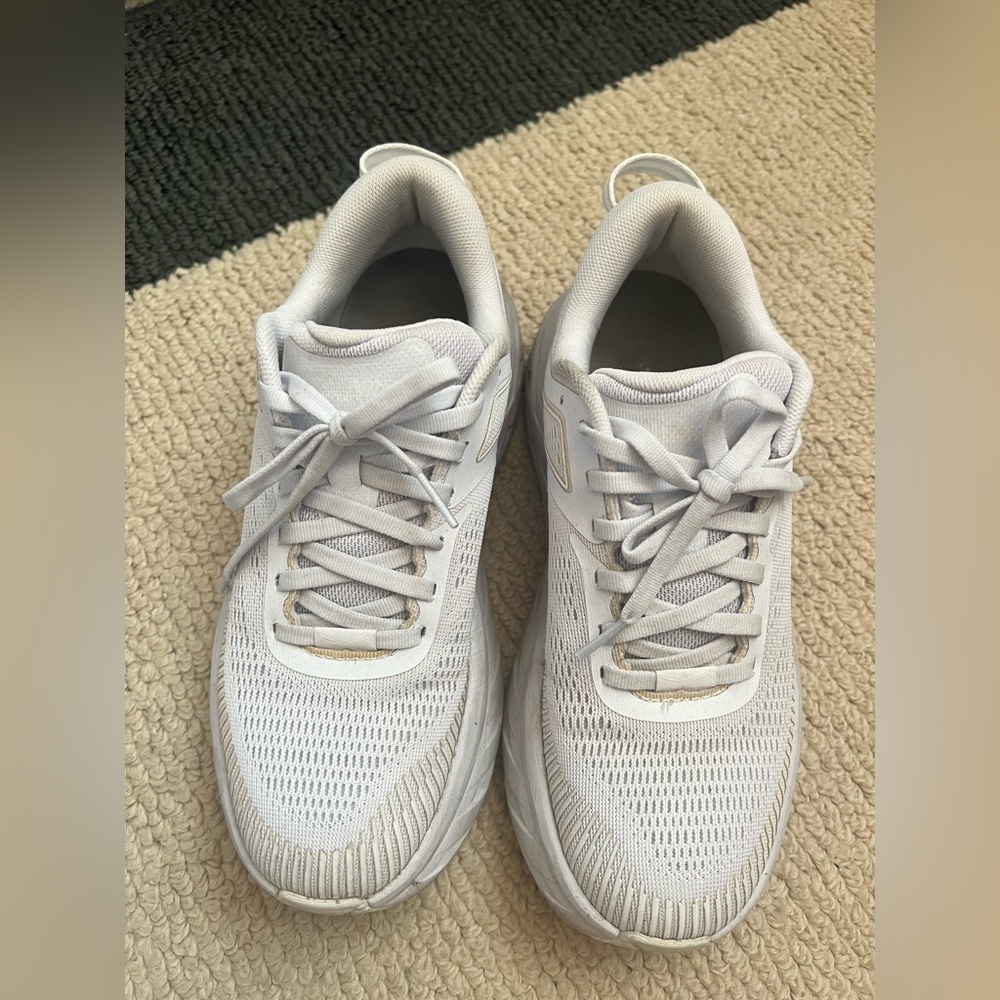 Hoka White Athletic Shoes Breathable Mesh Design